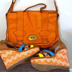 Bundle Deal Fossil Orange Pebble Leather Bag & Aldo Bejewelled Platform Sz 8.5